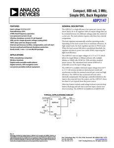 ADP2147 Compact, 800 mA, 3 MHz, Simple DVS, Buck Regulator