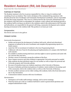 Resident Assistant (RA) Job Description PURPOSE OF POSITION