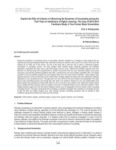 Explore the Role of Cultures in Influencing the Dynamics of... First Years in Institutions of Higher Learning. The Case of...