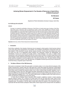 Achieving Women Empowerment in Two Decades of Democracy in South... A Wishful Dreamland? Mediterranean Journal of Social Sciences M.A Mamabolo