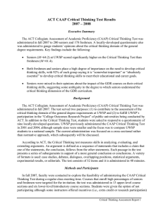 ACT CAAP Critical Thinking Test Results 2007 – 2008