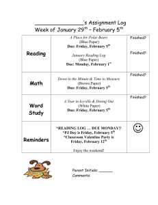_______________’s Assignment Log Week of January 29 – February 5
