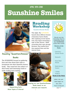 Sunshine Smiles Reading Workshop APRIL 18TH-22ND