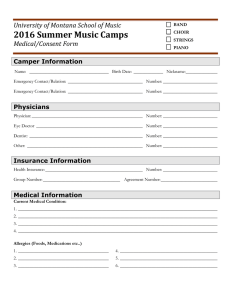 2016 Summer Music Camps University of Montana School of Music Medical/Consent Form