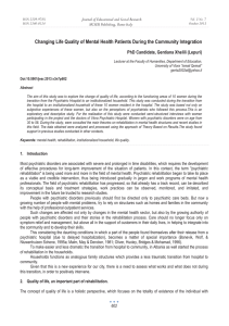 Changing Life Quality of Mental Health Patients During the Community... PhD Candidate, Gentiana Xhelili (Lepuri) Journal of Educational and Social Research