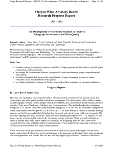 Oregon Wine Advisory Board Research Progress Report 1991 - 1992