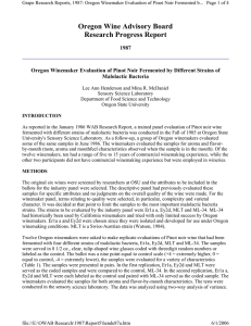 Oregon Wine Advisory Board Research Progress Report 1987