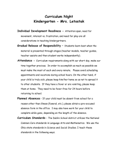 Curriculum Night Kindergarten - Mrs. Letostak Individual Development Readiness -