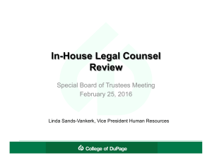 In-House Legal Counsel Review Special Board of Trustees Meeting February 25, 2016