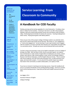 Service Learning: From Classroom to Community A Handbook for COD Faculty