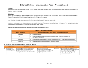 Bitterroot College - Implementation Plans – Progress Report