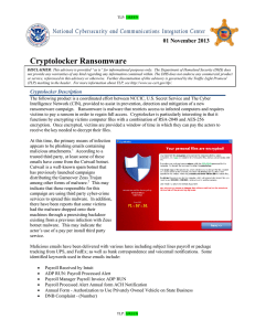 Cryptolocker Ransomware National Cybersecurity and Communications Integration Center 01 November 2013