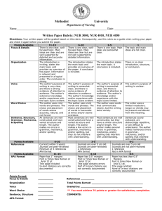 Methodist University Written Paper Rubric: NUR 3000, NUR 4010, NUR 4050