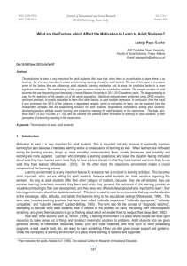 What are the Factors which Affect the Motivation to Learn... Leticja Papa-Gusho Journal of Educational and Social Research MCSER Publishing, Rome-Italy