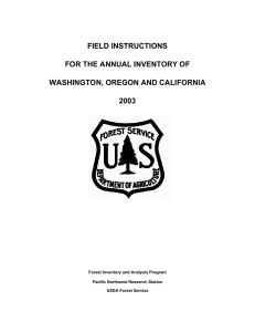 FIELD INSTRUCTIONS FOR THE ANNUAL INVENTORY OF WASHINGTON, OREGON AND CALIFORNIA