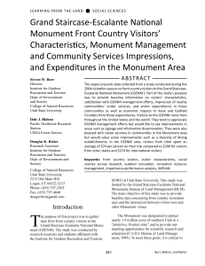 Grand Staircase-Escalante National Monument Front Country Visitors’ Characteristics, Monument Management