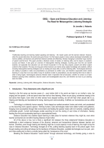 L The Need for Metacognitive Listening Strategies Dr Jennifer J. Roberts