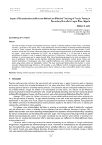 Impact of Dramatization and Lecture Methods on Effective Teaching of... Secondary Schools in Lagos State, Nigeria