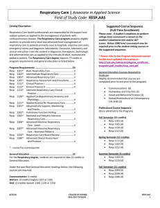 Respiratory Care | Field of Study Code:  Suggested Course Sequence