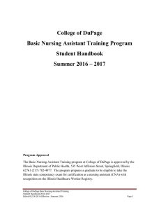 College of DuPage Basic Nursing Assistant Training Program Student Handbook