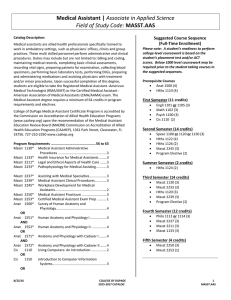 Medical Assistant | Field of Study Code:  Suggested Course Sequence