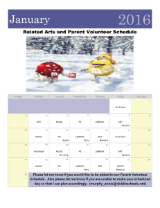 2016 January Related Arts and Parent Volunteer Schedule