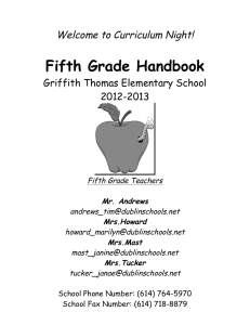 Fifth Grade Handbook  Welcome to Curriculum Night! Griffith Thomas Elementary School