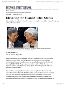 Elevating the Yuan’s Global Status - WSJ