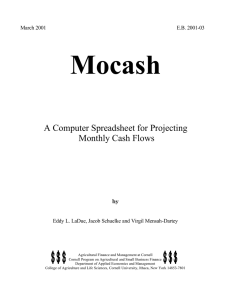 Mocash A Computer Spreadsheet for Projecting Monthly Cash Flows March 2001