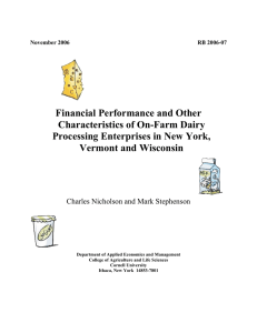 Financial Performance and Other Characteristics of On-Farm Dairy Vermont and Wisconsin