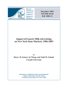 Impact of Generic Milk Advertising on New York State Markets, 1986-2003