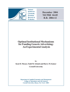 Optimal Institutional Mechanisms for Funding Generic Advertising: An Experimental Analysis December 2004