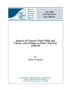 Impact of Generic Fluid Milk and Cheese Advertising on Dairy Markets 1984-99