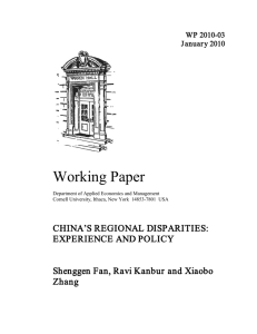 Working Paper  CHINA’S REGIONAL DISPARITIES: EXPERIENCE AND POLICY