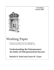 Working Paper Understanding the Entrepreneur: An Index of Entrepreneurial Success