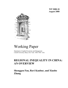 Working Paper REGIONAL INEQUALITY IN CHINA: AN OVERVIEW