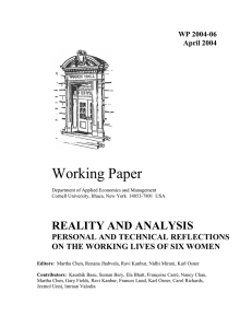 Working Paper REALITY AND ANALYSIS PERSONAL AND TECHNICAL REFLECTIONS