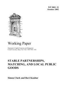 Working Paper STABLE PARTNERSHIPS, MATCHING, AND LOCAL PUBLIC GOODS