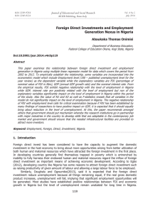 Foreign Direct Investments and Employment Generation Nexus in Nigeria Abaukaka Thomas Onimisi