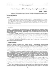 Evaluation Strategies for Effective Teaching and Learning Processes in Schools