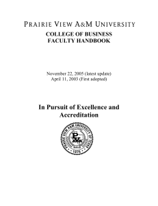 In Pursuit of Excellence and Accreditation COLLEGE OF BUSINESS FACULTY HANDBOOK