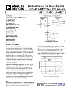 Low Capacitance, Low Charge Injection, ±15 V/+12 V Dual SPST Switches ADG1221/ADG1222/ADG1223