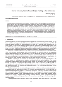 Need for Increasing Grammar Focus in English Teaching: A Case... Bambang Sugeng Journal of Educational and Social Research MCSER Publishing, Rome-Italy