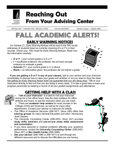 Reaching Out FALL ACADEMIC ALERTS!  From Your Advising Center
