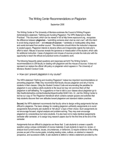 The Writing Center Recommendations on Plagiarism