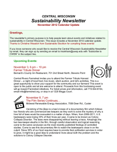Sustainability Newsletter CENTRAL WISCONSIN November 2012 Calendar Update