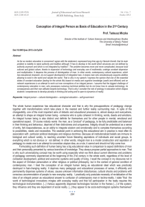 Conception of Integral Person as Basis of Education in the... Century Prof. Tadeusz Miczka Journal of Educational and Social Research