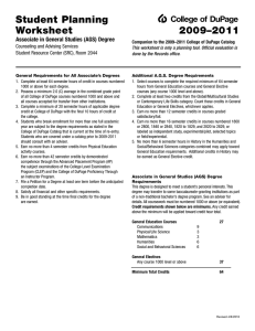 Student Planning Worksheet 2009–2011 College of DuPage Associate in General Studies (AGS) Degree