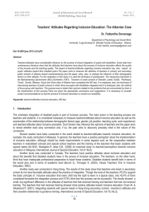 Teachers’ Attitudes Regarding Inclusive Education: The Albanian Case Dr. Fatbardha Osmanaga