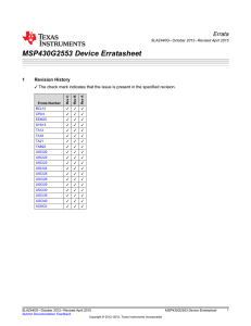 MSP430G2553 Device Erratasheet Errata 1 Revision History